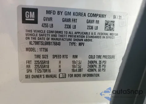 2021 Chevrolet Trailblazer Rs from USA, damaged, VIN KL79MTSL6MB176840